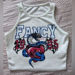 White Snake & Letter Graphic Crop Tank Top